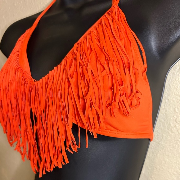 L*Space Audrey Fringe Triangle Bikini Top in Orange Sz Large D - Picture 5 of 5